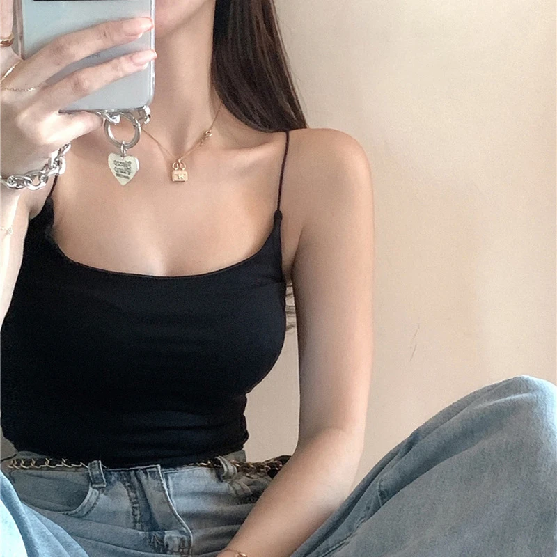 

1PCS Women Camisole With Breast Pad Summer Solid Color Sexy Sleeveless Slim Tank Top