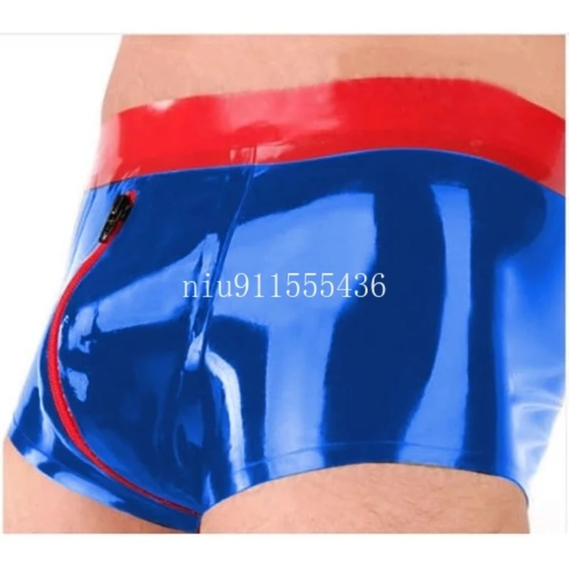 

Handmade Latex Boxer Men Sexy Rubber Short Tight Black with Red with Front Zipper Size XXS-XXL