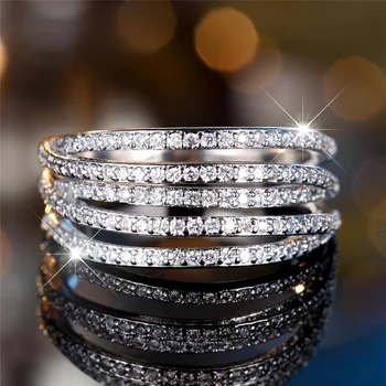 Female White Zircon Stone Finger Engagement Ring Vintage Silver Color Wedding Band Bridal Jewelry For Women