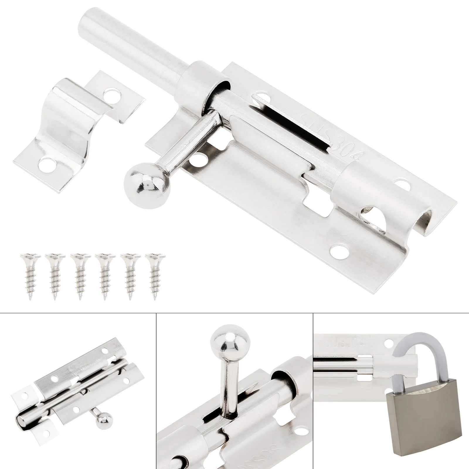 Door Latch Stainless Steel Door Latch Room Door Security Bolt Home Hardware Gate Safety Lock for Wooden / Room / Bathroom