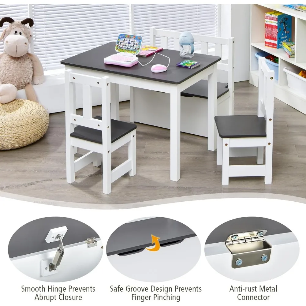 2 in 1 Kids Table and Chair Set, Wood Activity Table with Toy Storage Bench & 2 Chairs for Children Reading, Arts, Crafts 5