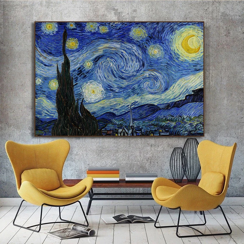 Van Gogh Canvas Art Print – Starry Sky & Irises Wall Decor Gift
