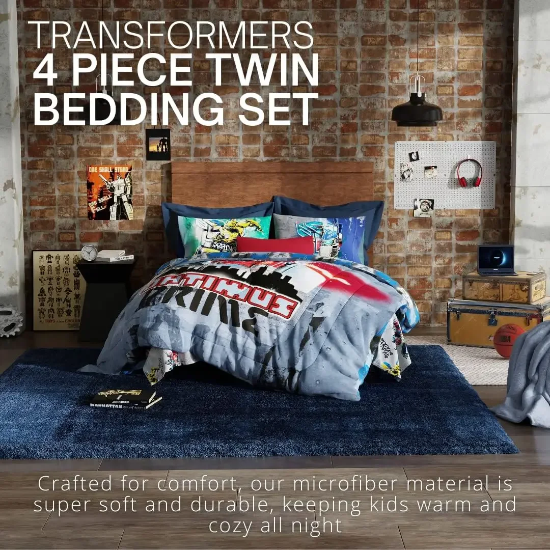 Transformers Battle in Brooklyn Optimus Prime Kids Super Soft Comforter and Sheet Set with Sham, 4 Piece Twin Size, (Official Li 2