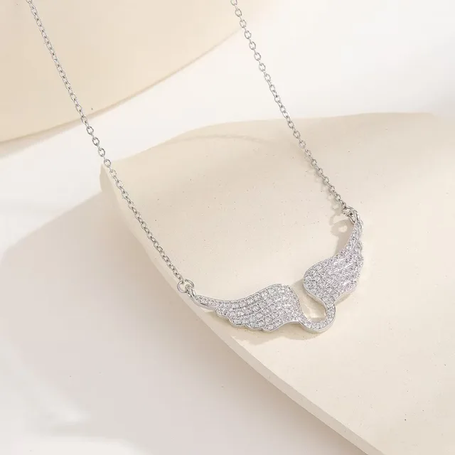 Collier pendentif ailes d'ange en or brillant, luxueux et exquis, entièrement serti de zircon, pour femmes, accessoires de bijoux de créateur de mode