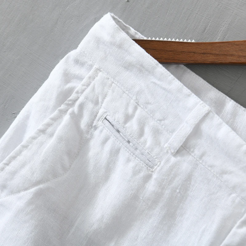 Pure Linen for Men 2024 Summer New Fashion Solid White Loose Holiday Shorts Man Casual Plus Size Button Fly Short Pants_voghion.com