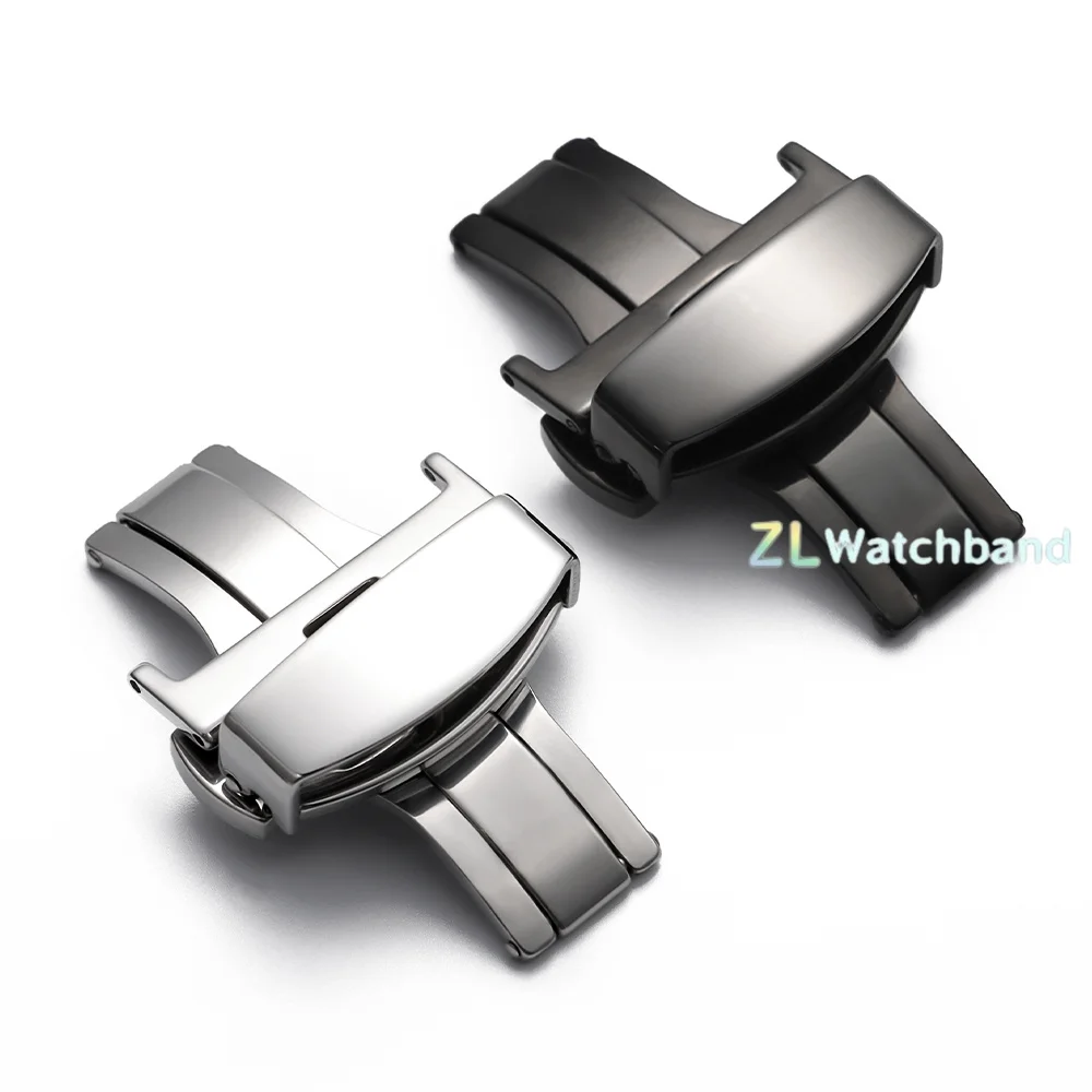 Elegant Stainless Steel Butterfly Clasp Watch Band Strap with Double Click Deployment - Various Sizes Available