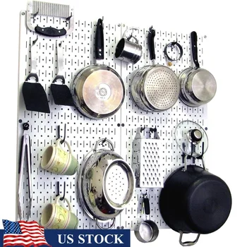 Strong Kitchen Pegboard Organizer Tool Rack Wall Mount with Black Accessories Easy Mounting Durable Storage Solution