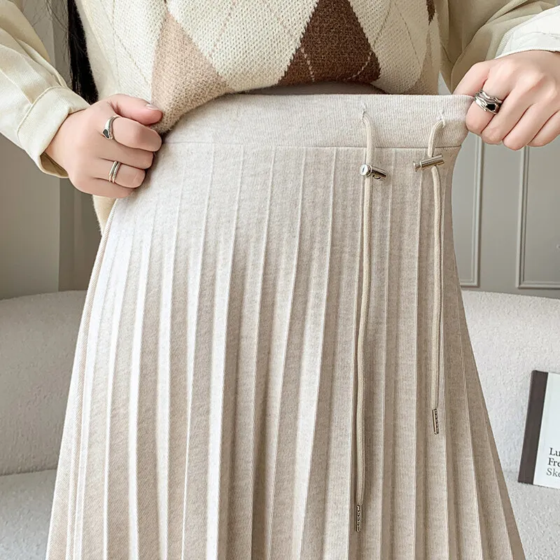 W72054# Pregnancy Skirt A Line Pleated Design Skirts Women Maxi Dress Vintage Casual Midi Maternity Skirt