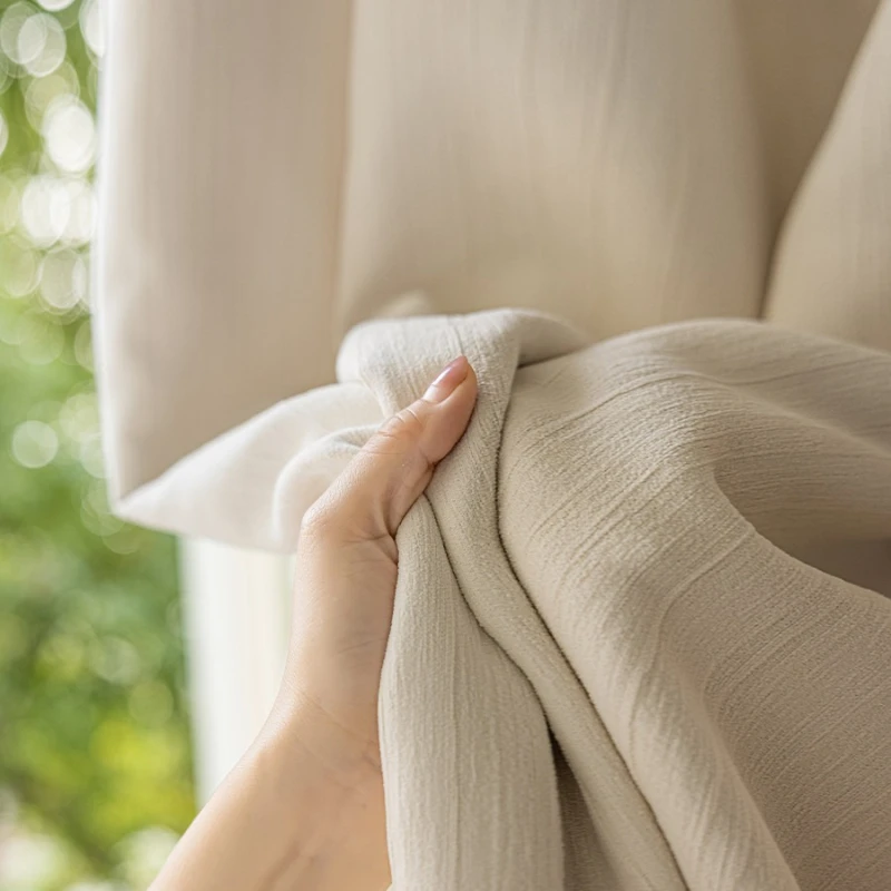 Beige Chenille Living Room Curtains Simple Modern Soft High Light-blocking Bedroom Curtain Fashion Korean Ins Style Curtains 커튼