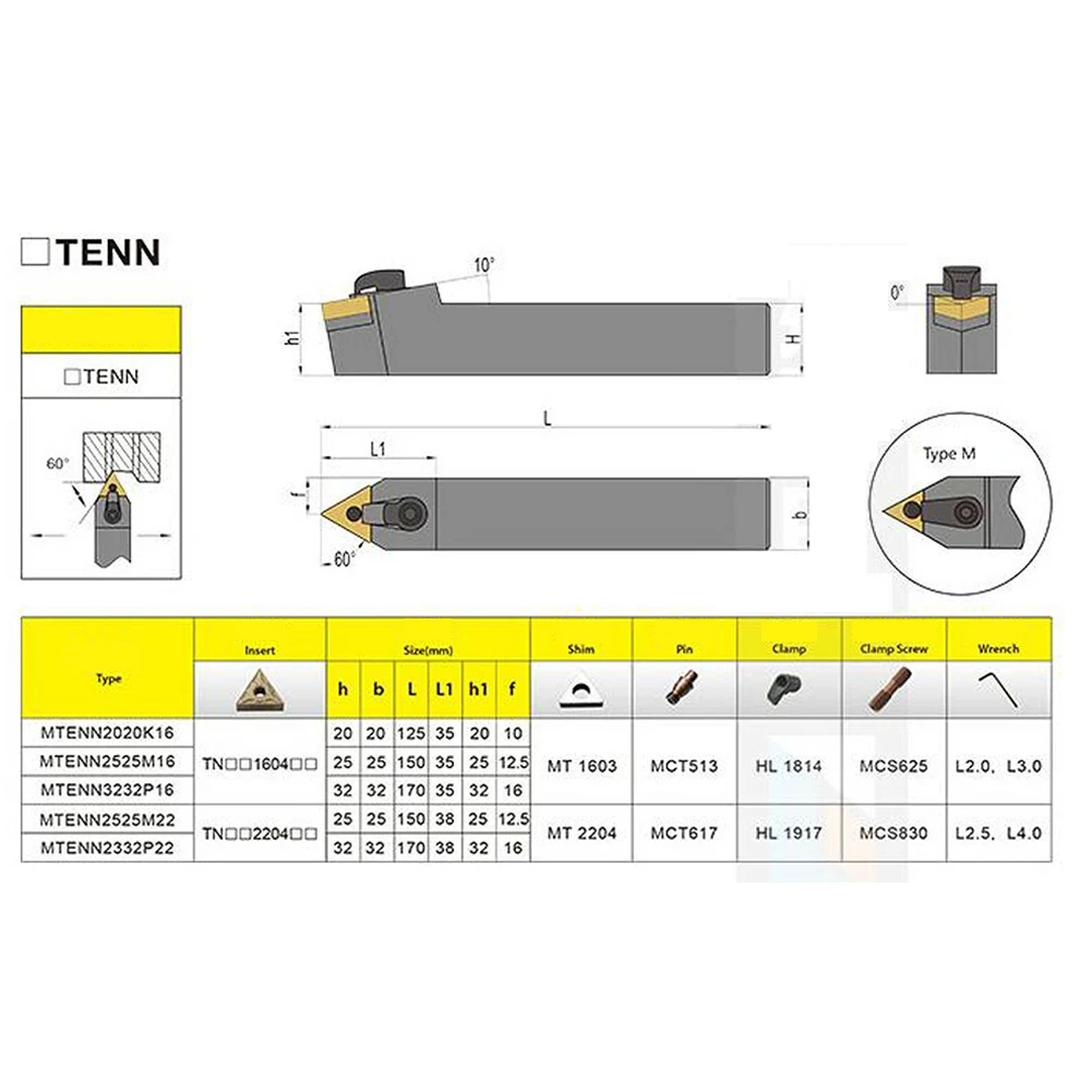 MTENN 1616H16 Turning Tool Holder 1pc External Lathe 60&deg; 100mm Carbon Steel For TNMG1604 Inserts Machinery Accessories
