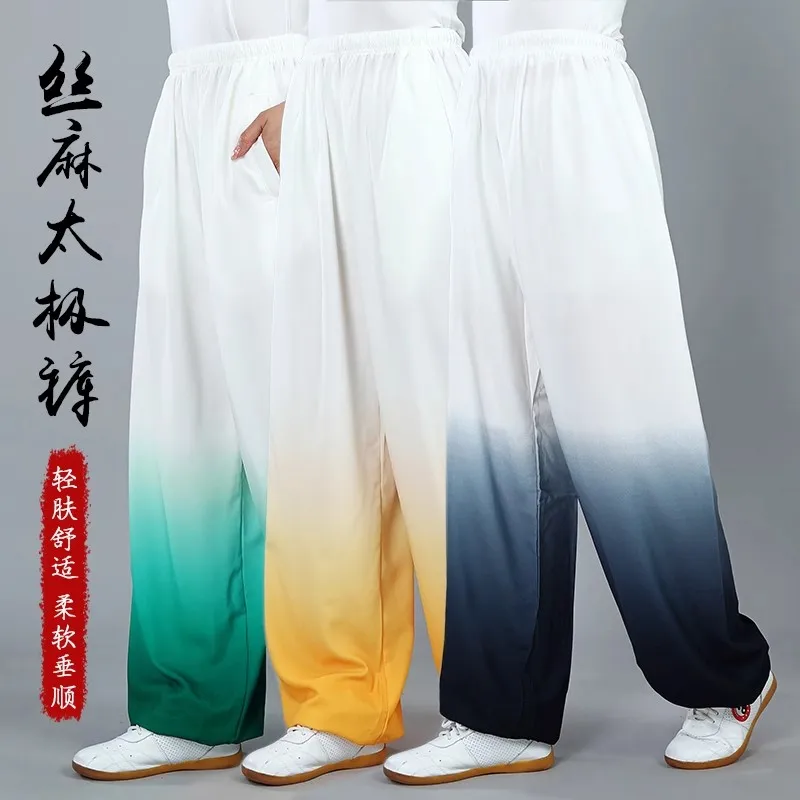 Spring And Summer Silk Thread Thin Tai Chi Pants Practice Gradient Bloomers Martial Arts Morning Exercise Clothing