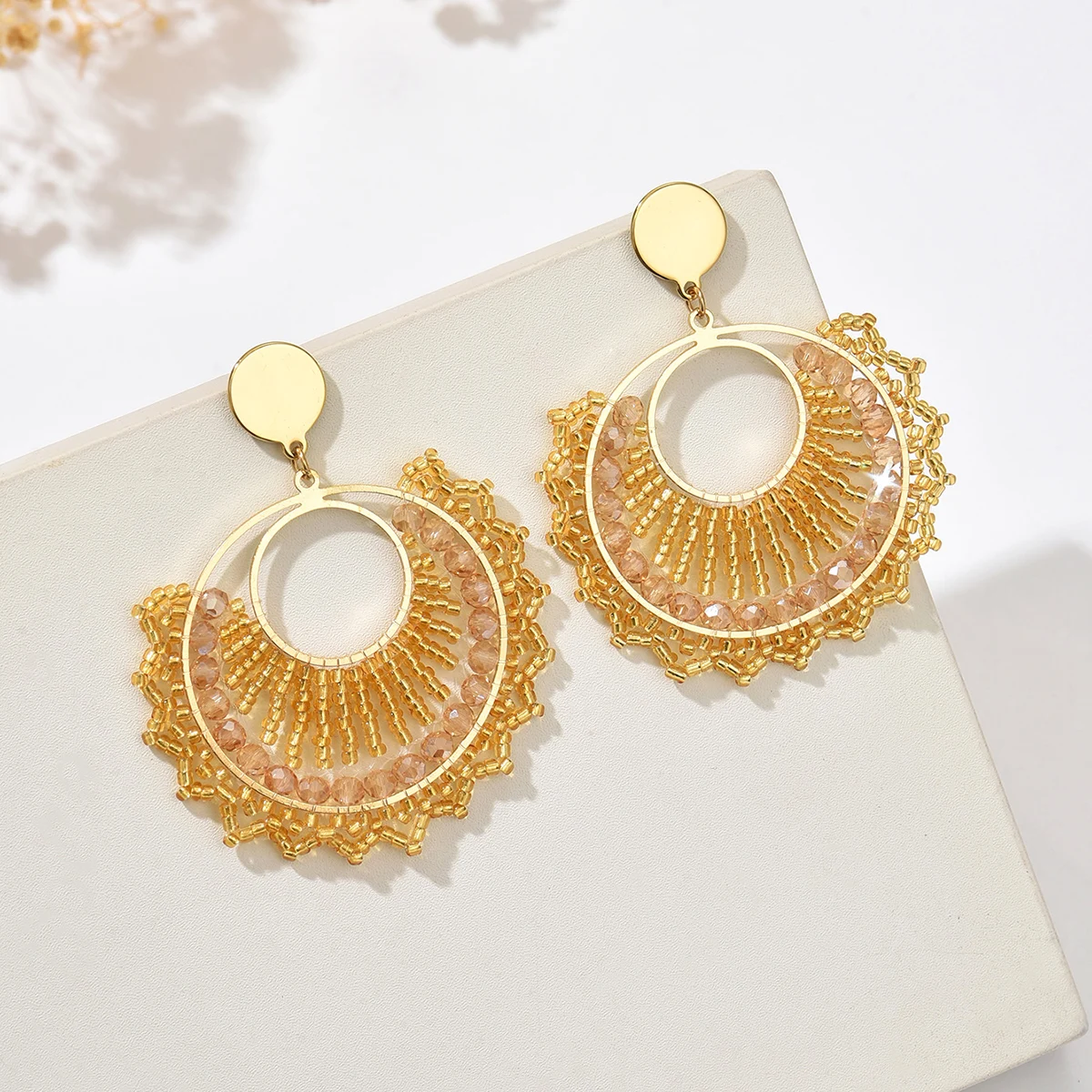 Women’s Bohemian Fan-Shaped Beaded Earrings – Retro Resort Style Jewelry