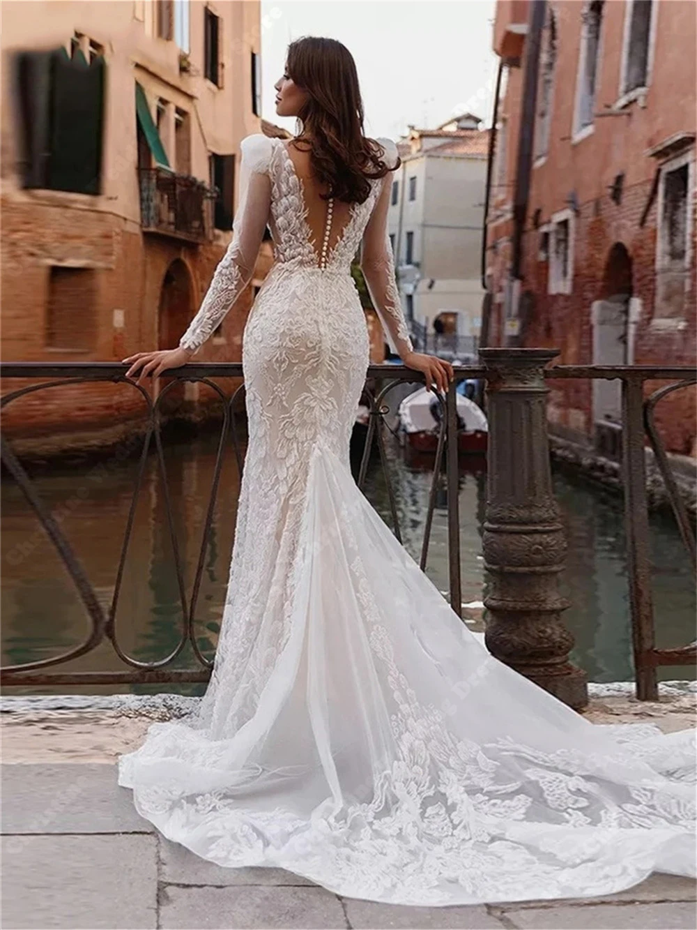 Exquisite Women Wedding Dresses Deep V-Neck Bridal Gowns Lace Applique Mermaid Vestido De Casamenro Linha A Brilhante Customized 4