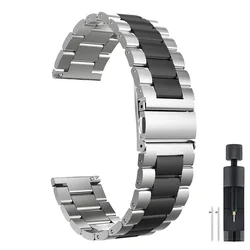 Breathable Durable Stainless Steel Watch Strap - Universal Fit - strap width 22mm (Silver black)