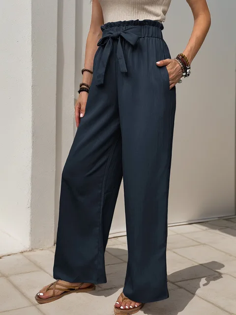 Casual Pants Hot Selling Summer New Product Pants with Lace Up Ruffle Edge Elastic Pants 6
