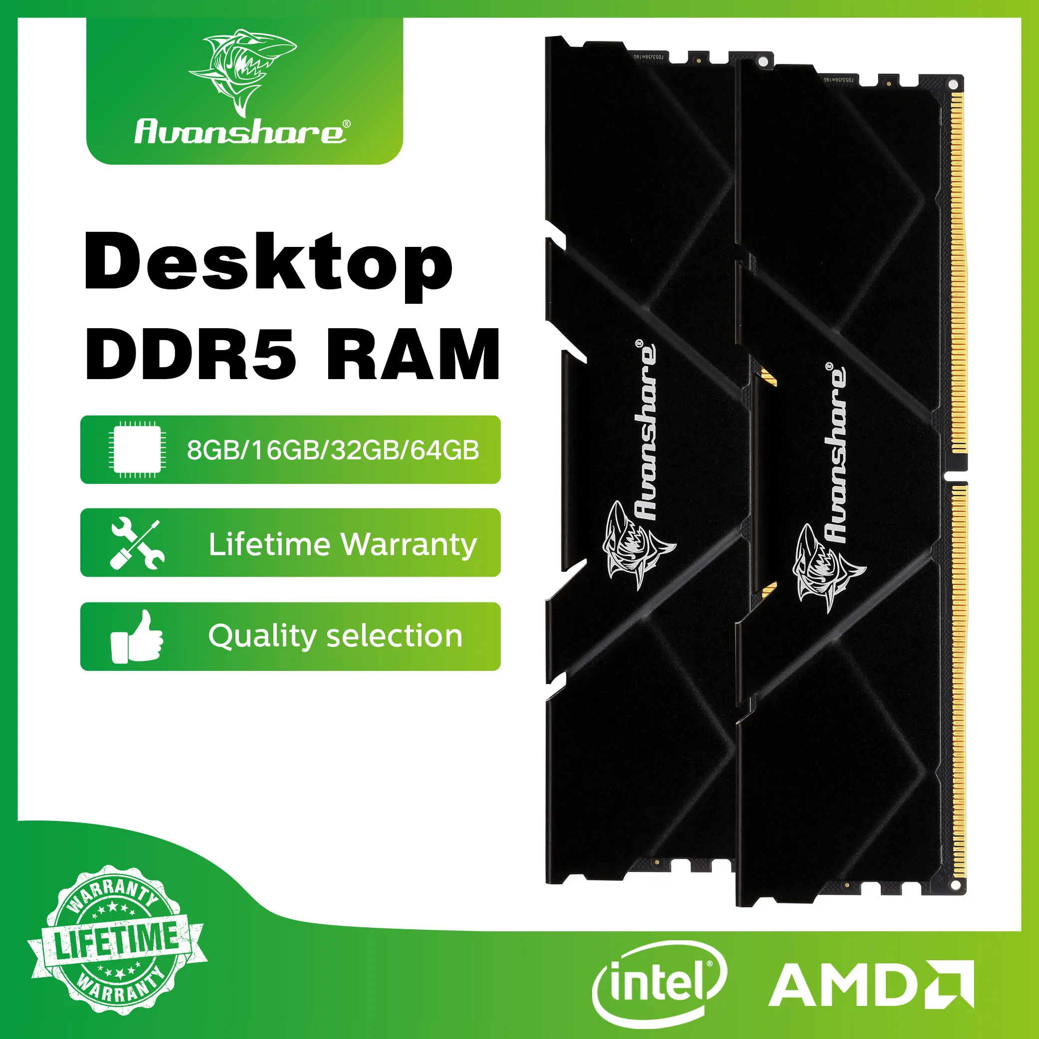 זיכרון ראם Avanshare DDR5 DDR4 8GB 16GB 32GB 3200MHz 5600MHz 6400MHz UDIMM 288pin למחשבי שולחן ביצועים גבוהים זיכרון Dimm