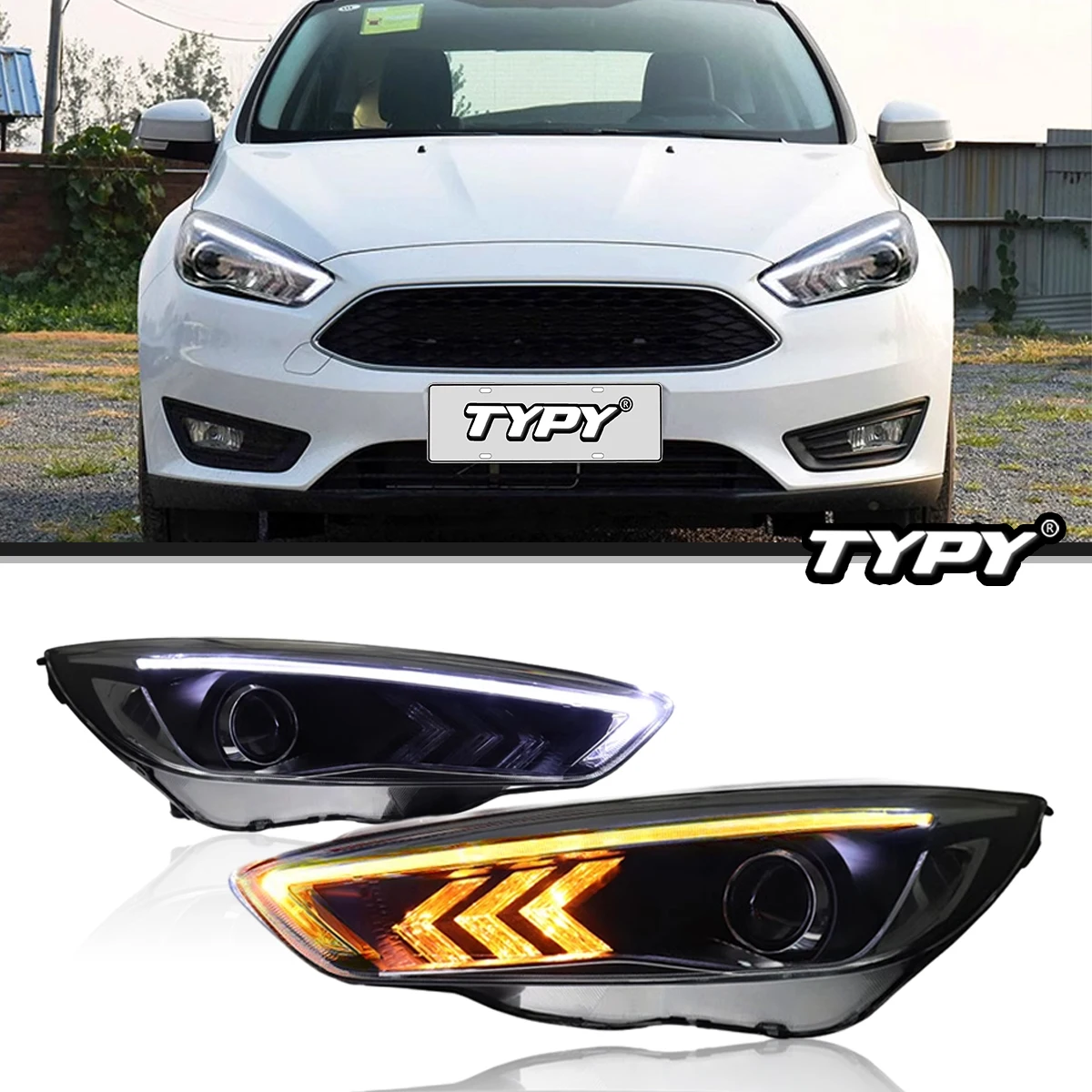 

Автомобильные фары TYPY для 2015-2018 Ford Focus светодиодный, автомобильные лампы, дневные ходовые огни, динамические Сигналы поворота, автомобильные аксессуары