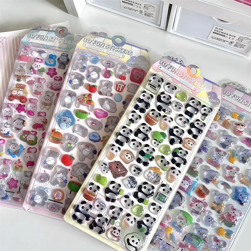 1pc Kawaii 3D Relief Crystal Stickers Cartoon Animal Phone Case Decoration Scrapbooking Material Panda Rabbit DIY Stickers