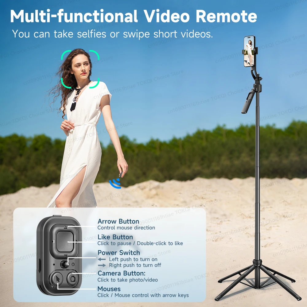 AI Tracking Gimbal Cellphone Stand Extension Rod Selfie Stick Tripod 360&deg; Auto Rotate for Smartphones Shooting Vlog TOKQI C17