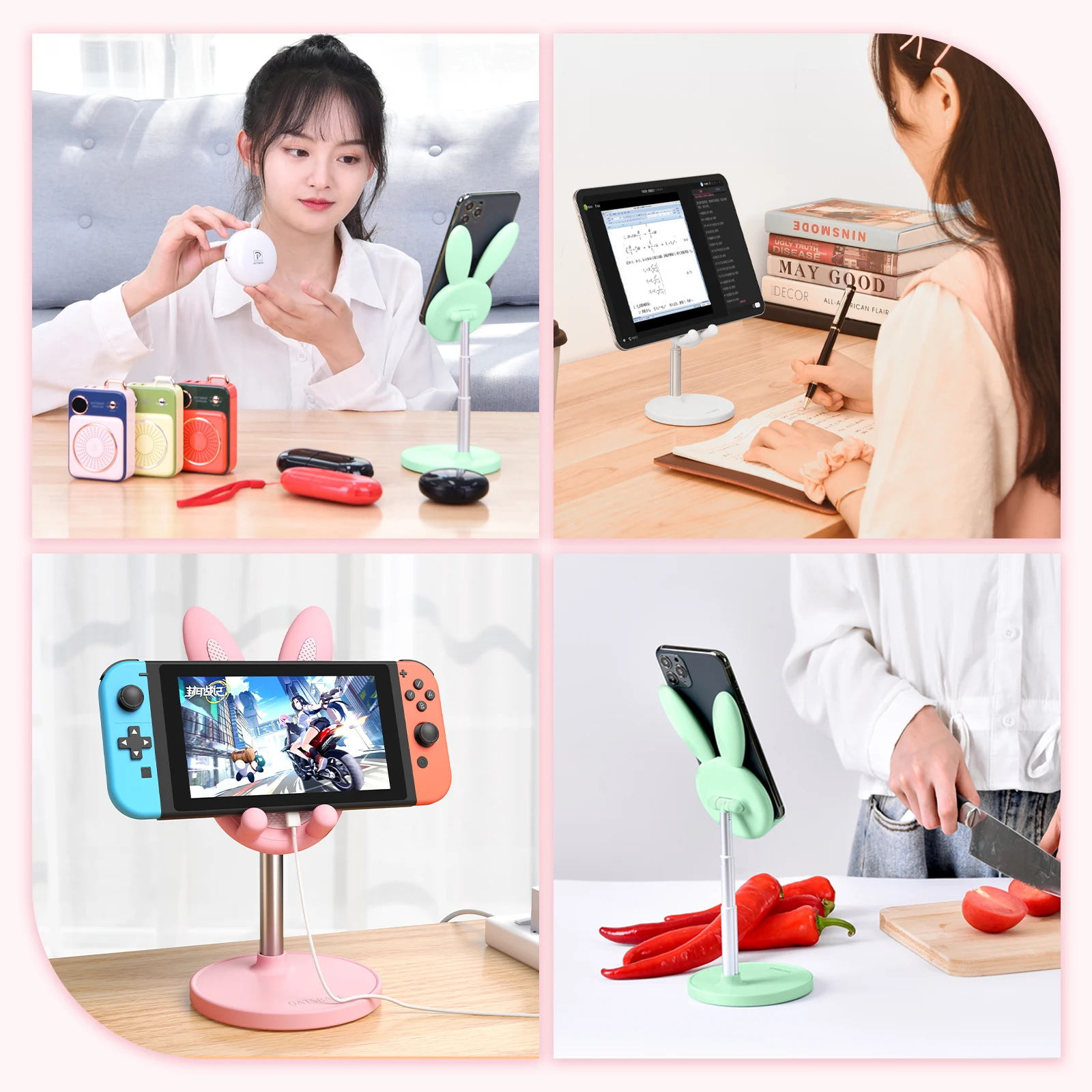Eary Cute Phone Holder Desktop Stand Height and Angle Adjustable Phone Tablet Stable Base Support for iPhone 16/15/14/13 Samsung