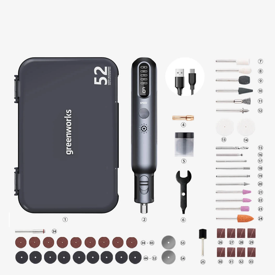 Xiaomi Greenworks 8V Mini Smerigliatrice Elettrica 52 Pz 80W Incisione Rettifica Lucidatura Cordless Velocità Variabile Utensili Elettrici Fai Da Te