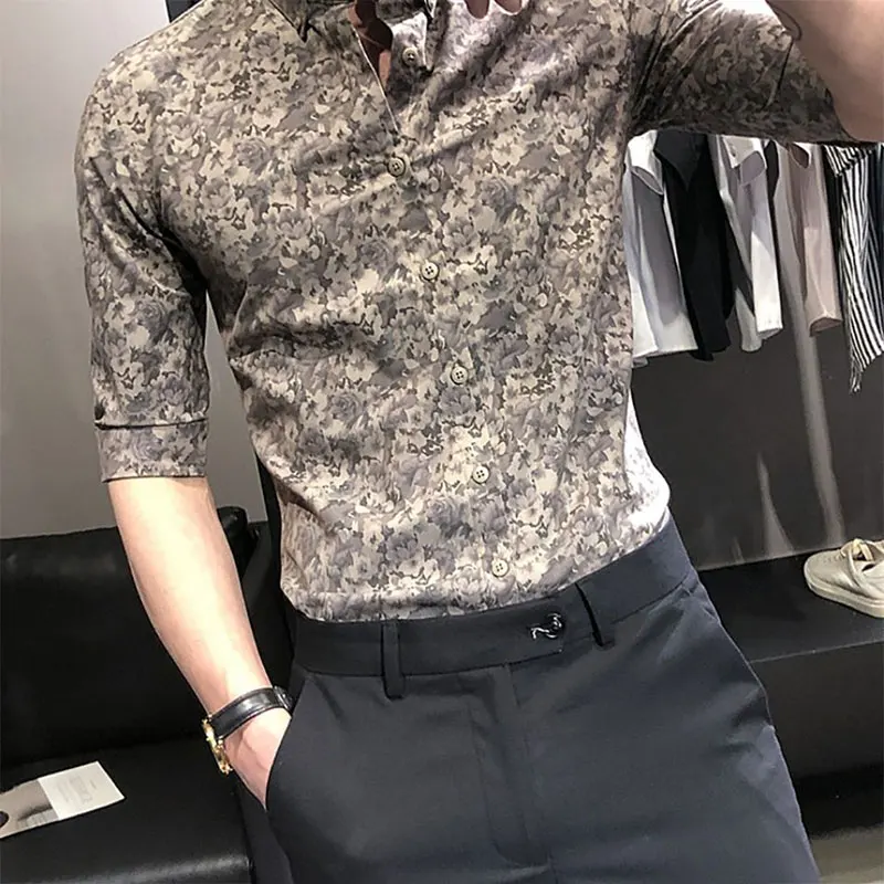 2024 Elegant Fashion Harajuku Slim Fit Ropa Hombre Loose Casual Sport All Match Shirt Printed Korean Version Short Sleeve Blusa