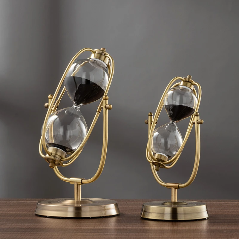 French Vintage Brass Hourglass 360 Rotating Metal Sand Clock Antique Sand Timer for Gifts Wedding Office Decor sand timer