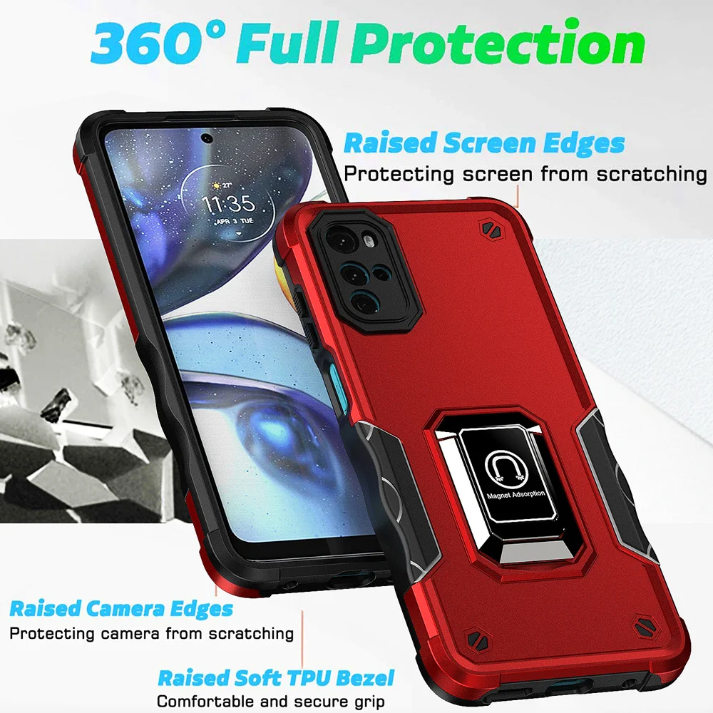 KEYSION Stoßfeste Rüstungshülle für Motorola Moto G22 Silikon + PC-Ringständer Telefonrückseite für Motorola MOTO G22_voghion.com