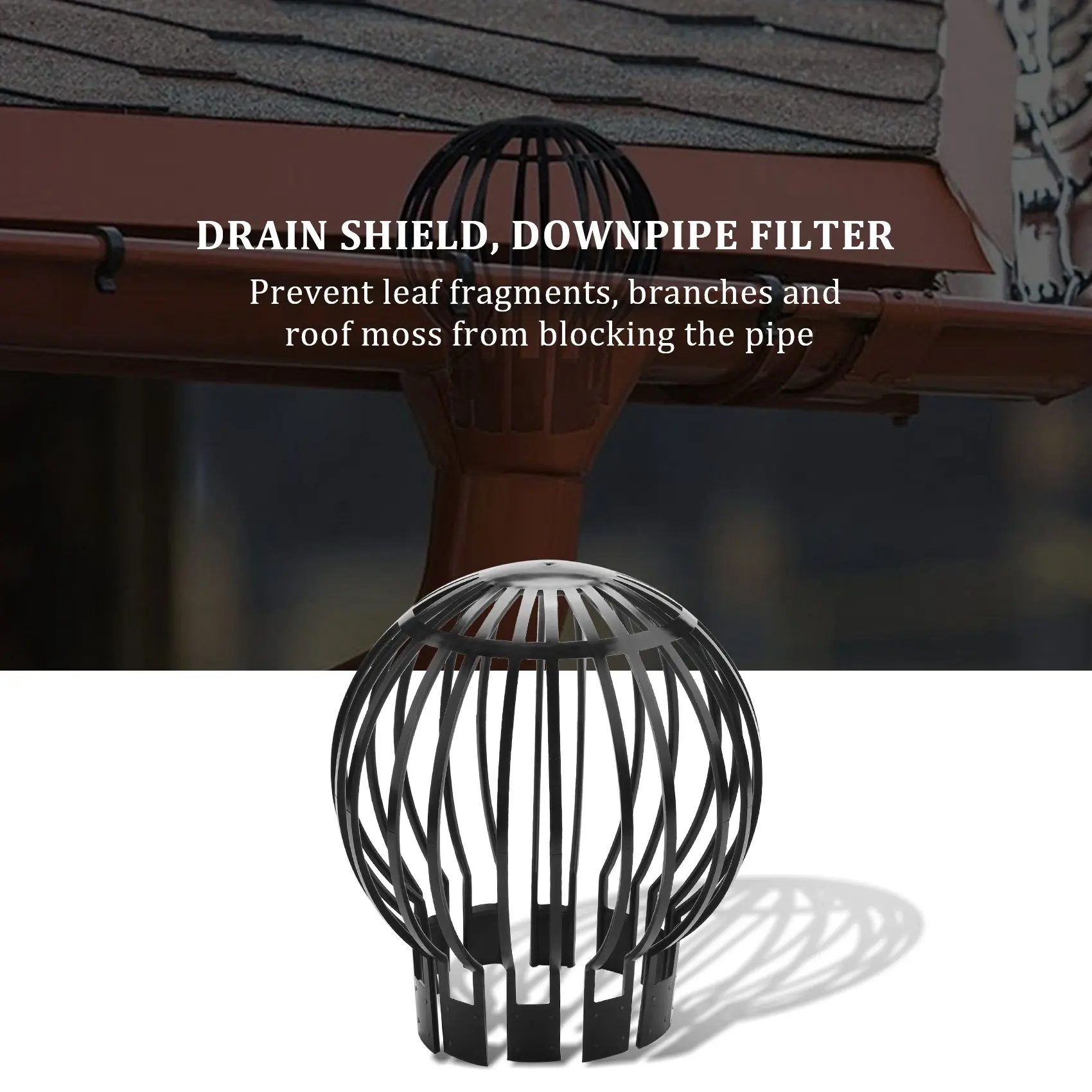 

4PCS Gutter Guard Downspouts Filter Strainer Preventing Leaf Debris Branches Roof Moss From Clogging the Pipes