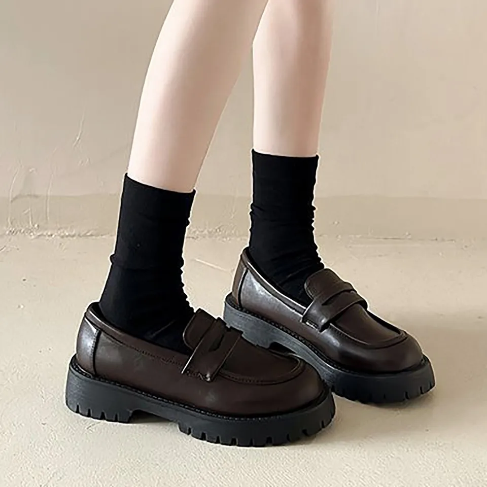 Womens Retro Goth Chunky Platform Loafers Shoes