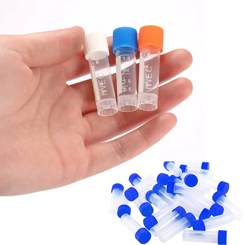 50pcs 1-10ml Mini Flat Bottom Plastic Graduated Freezing Bottle Plastic Tube Nut Cosmetic Travel Lotion Storage Container Plastic Test Tubes Mini Perfume Bottles