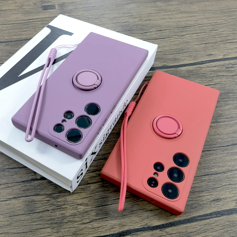 Magnetic Silicone Case Fo Samsung Galaxy S23 Ulta A52 A53 A54 A34 5G With Metal Ring Holde Stand Full Potective_voghion.com
