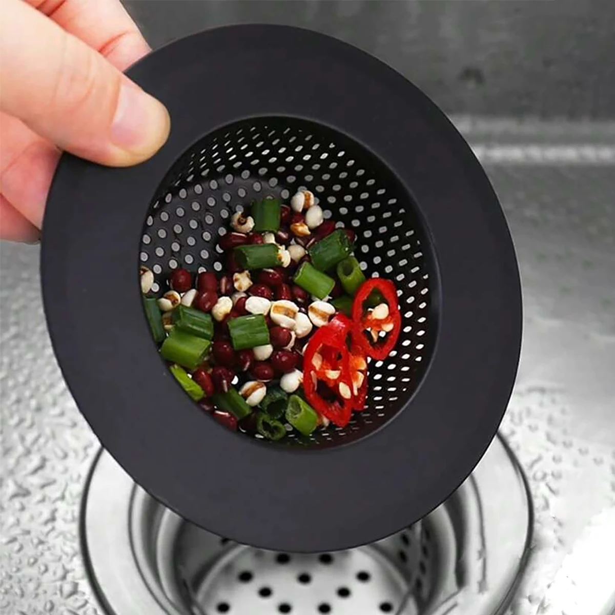 블랙 무광택 주방 싱크 스트레이너 1/2팩, 5.3cm / 2.08인치, 7cm / 2.87인치, 9cm / 3.54인치, 11.5cm / 4.52인치 4가지 사이즈, 스테인리스 스틸 싱크 배수구 스트레이너,
