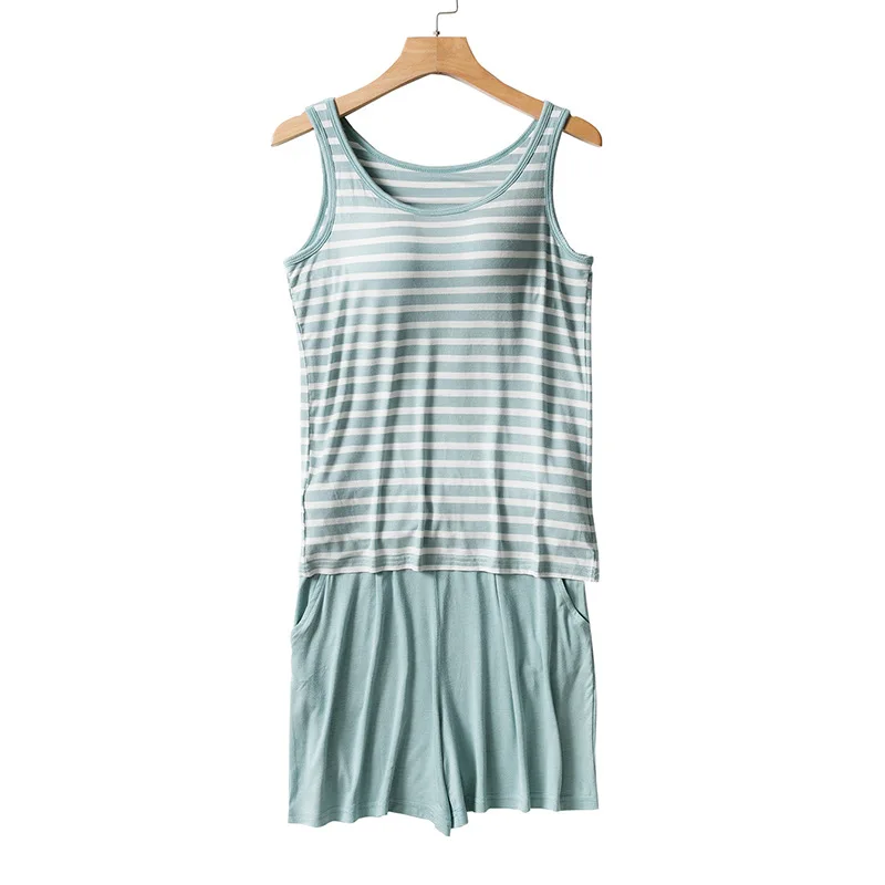 

Summer Female Pajamas Set Sleepwear Sexy Sleeveless Top Shorts Pijamas Suit Loose Casual Elastic Waist Home Wear Loungewear