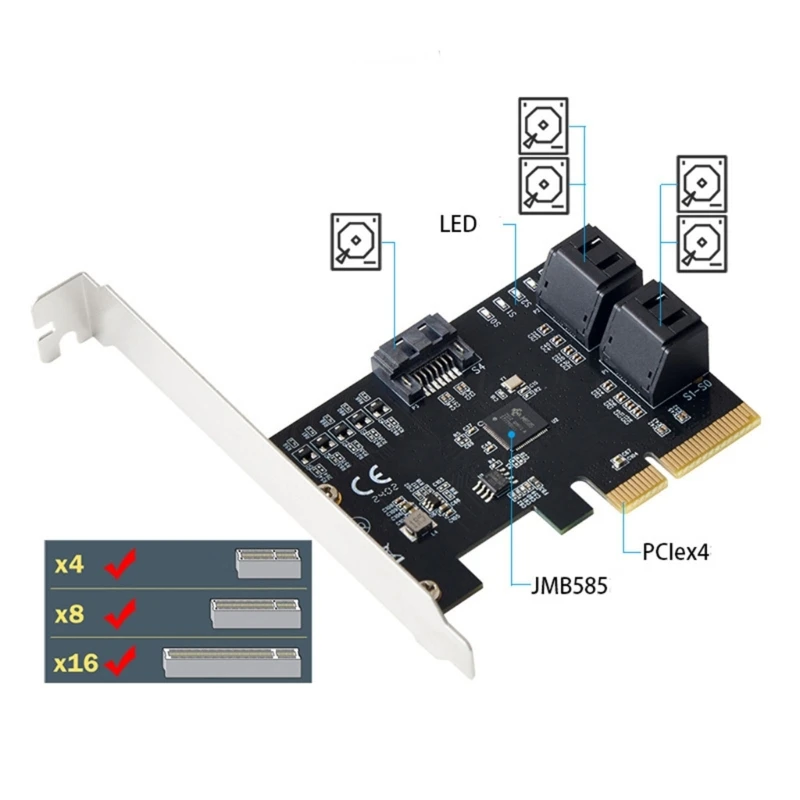 

M17B Надежные 5-портовые карты расширения PCIEto SATA3.0 для расширения памяти, которые компьютерные энтузиасты используют для