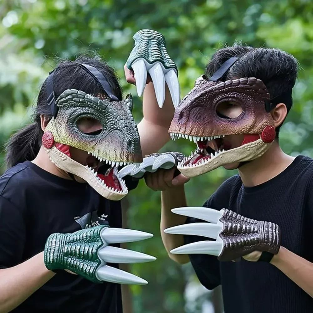 Dinosaur Mask With Roaring Sound & Moving Jaw - Hard Plastic Dino Raptor Mask For Halloween, Parties, Cosplay