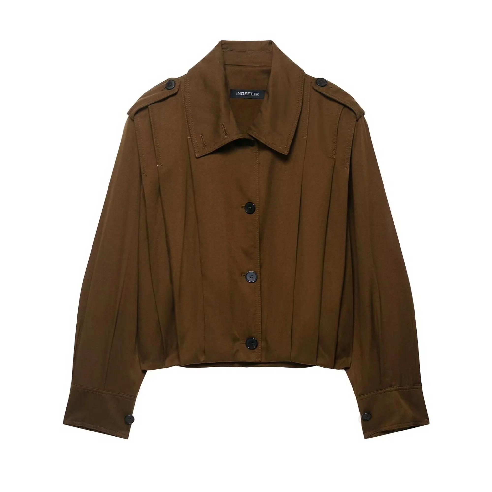 Women'S Pleated Windbreaker Jacket Coat Autumn And Winter New Turn-Down Collar Long Sleeve Female Jacket Chic Jackets Streetwear