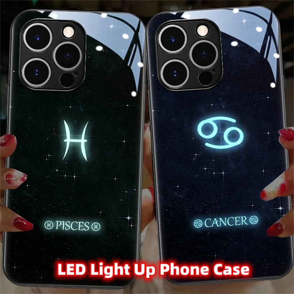 

Star Sign Smart LED Light Glow Tempered Glass Phone Case Back Cover For OPPO Reno 3 4 5 6 7 8 9 Pro Plus Find X5