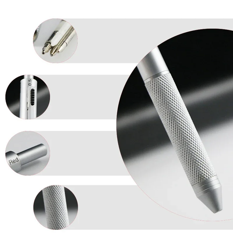 Multifunction Ballpoint Pen 4 In 1 Metal 3-colors Ball Point Refill Pencil Lead