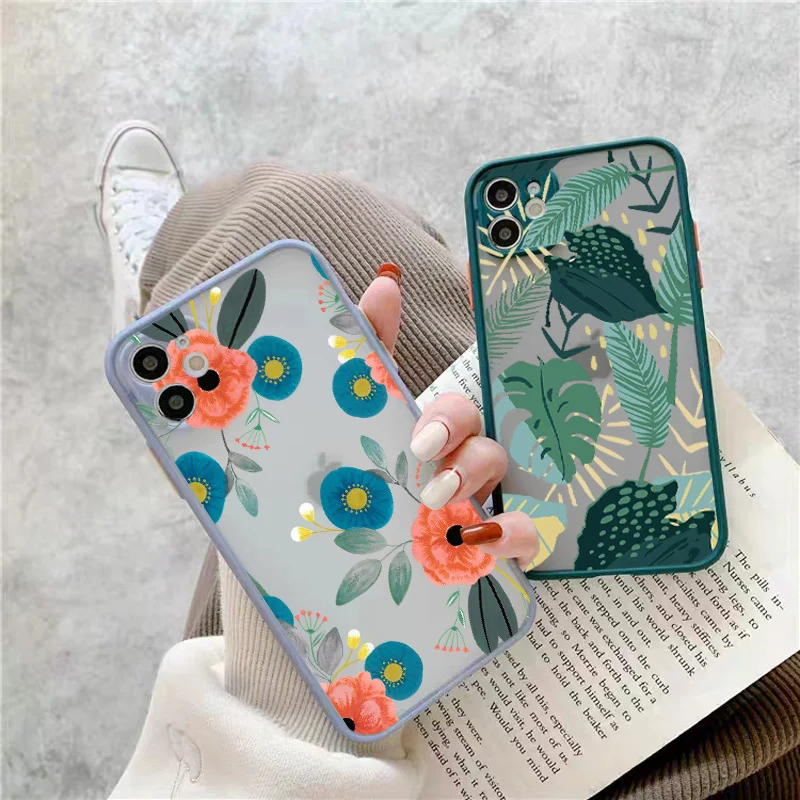 Nice Flowers Plant Leaf Phone Case Per Iphone 14 11 13 12 Pro Max Mini X Xr Xs 7 8 Plus Se20 Trend Protection Cover Posteriore Rigida Per Pc