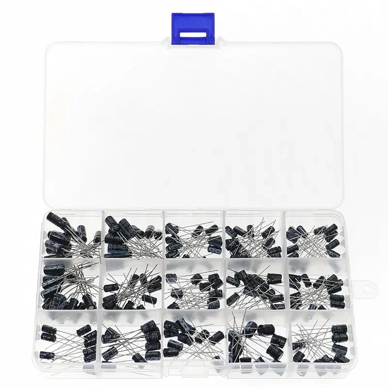 200pcs 15Value 0.1uF 0.22uF 0.47uF 1uF 2.2uF 10uF 33uF 47uF 100uF 220uF 10V 16V 25V 50V Electrolytic Capacitor Assortment Kit