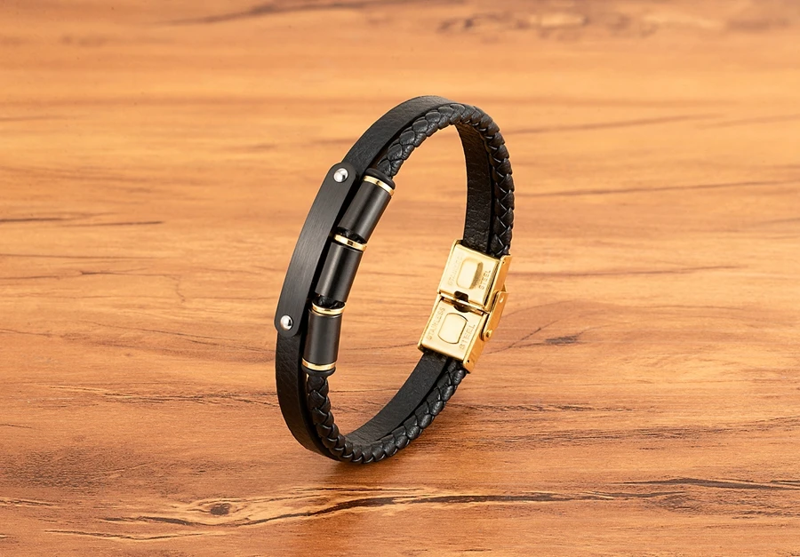 XQNI Neue Minimalistischen Männer Seil Armband Doppel Schicht Leder Armband Homme Edelstahl Zubehör Freund Schmuck Geschenk – Detail 7