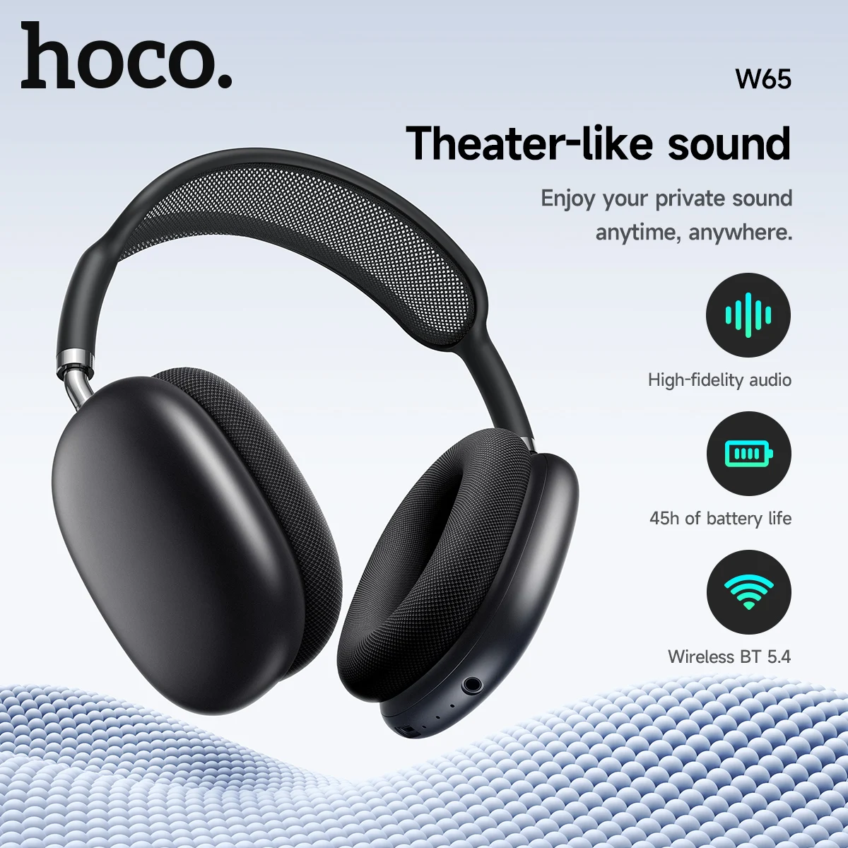 אוזניות Hoco אלחוטיות מסוג Over the Ear Bluetooth 5.4 לספורט עם מיקרופון לשיחות טלפון וקצות אוזניים מבד