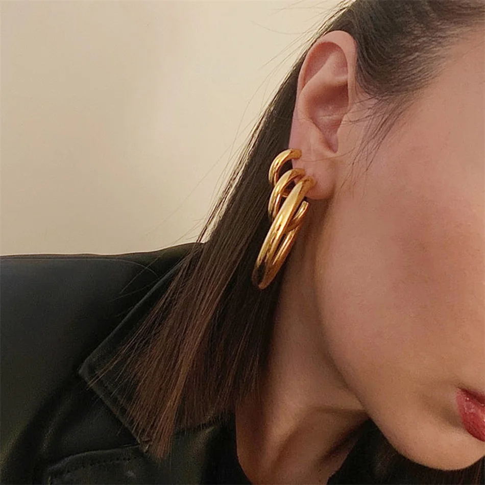 Klassische 18K Vergoldete Edelstahl-Creolen für Damen, 4mm Breite, Klobige Runde Ohrringe, Schmuckgeschenk – Detail 12