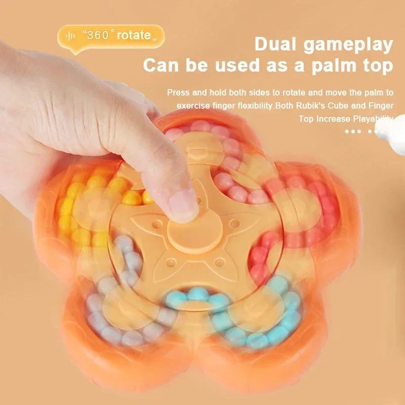 2 in 1 Magic Bean Gyro, Magical Bean Puzzle Toy, Rotating Magical Fidget Spinner Toys for Kids, Stress Relief Puzzles