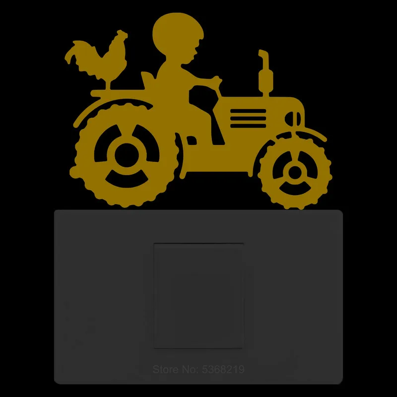 Kid Driving Tractor Glow Stickers Funny Cartoon Wall Switch Decal Boy Girl Bedroom Decoration Laptop Motorcycle Bike Car Sticker