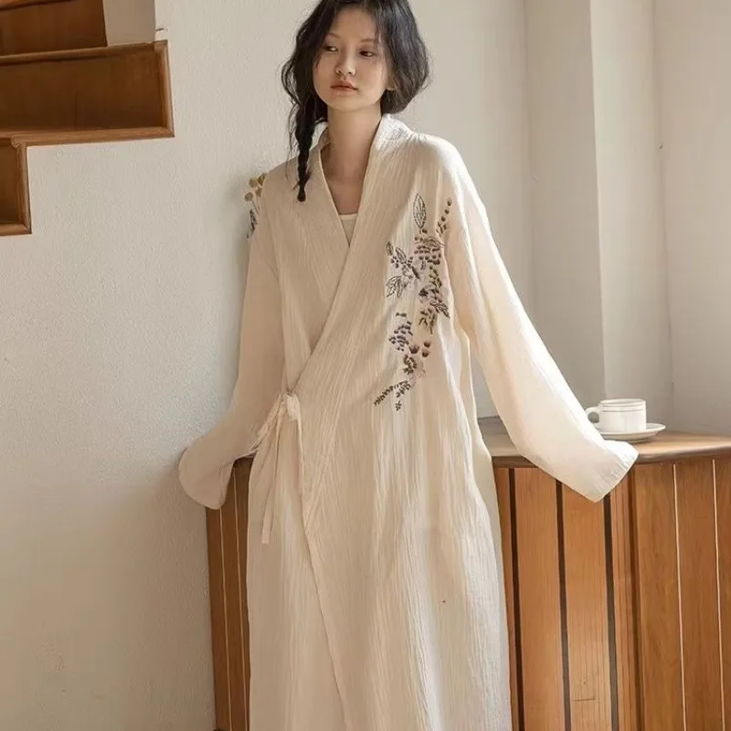 Strappy Printed Pajamas Women's Spring Autumn Homewear 2024 New Chinese Style Nightdress Mid-length Nightgown V-neck Loungewear
