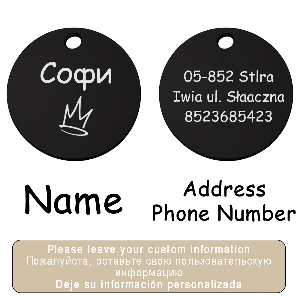 Personalized Pet Cat Dog Name Collar Accessories Circle Custom Engraved ID Tag Necklace Chain Charm Supplies For Dog Product 3