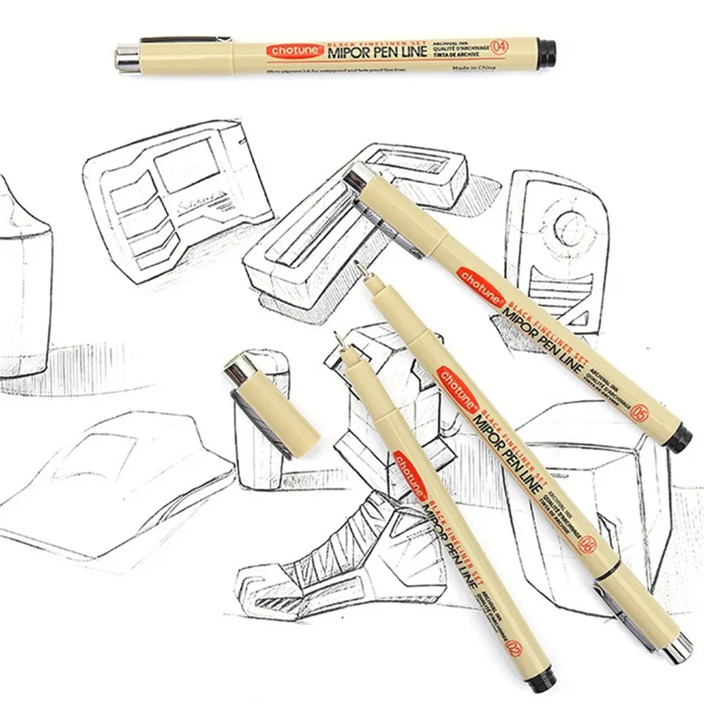 Waterproof Pigment Fineliner Pens Hook Liner Sketch Markers Drawing Art Supplies Manga Comic Black Calligraphy 12pcs