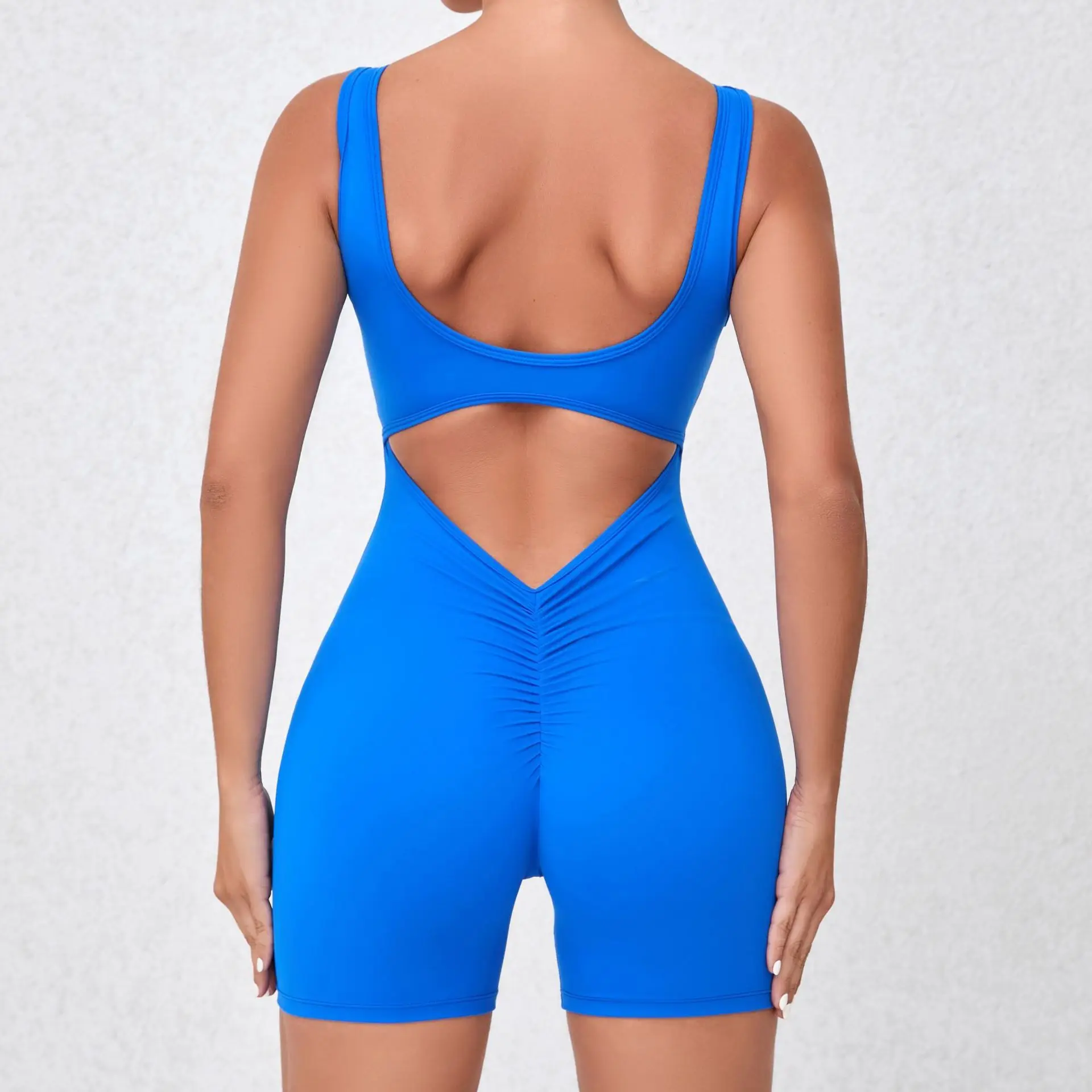 Gym Female Short Jumpsuit Yoga Fitness Overalls Sexy Bodysuit One Pieces Workout Clothes for Women Backless Sportswear Blue Body
